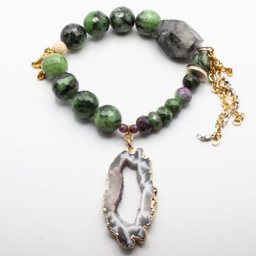 Ruby Zoistite with a Geode Pendant