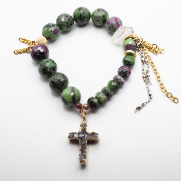 Ruby Zoistite with an Amethyst Cross