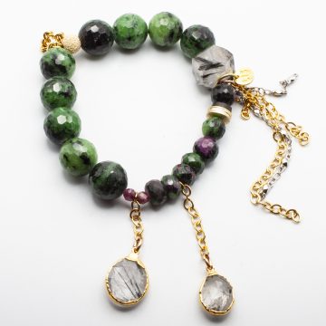 Ruby Zoistite with a Tourmalinated Quartz Crystal Waterfall