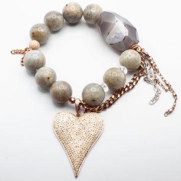 Silver Labradorite with a Diamond Heart Pendant