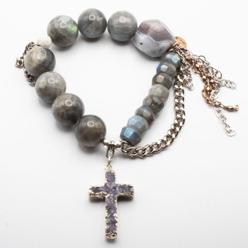 Silver Labradorite with an Amethyst Druzy Cross