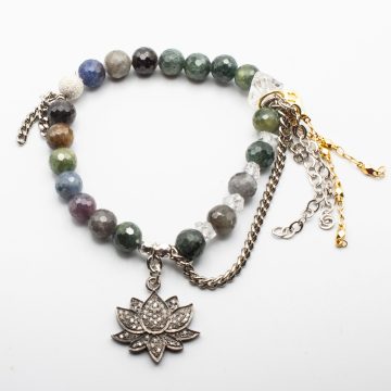 Silver Sapphires with a Diamond Lotus Flower