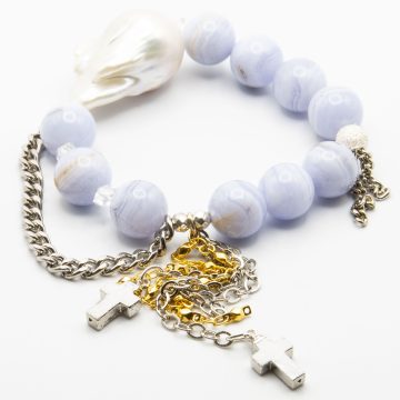 Blue Lace Agate with a Baroque Pearl