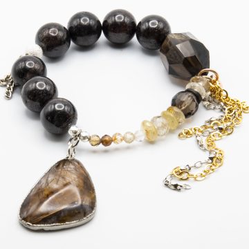 Garnet with a Golden Rutilated Quartz Crystal Pendant