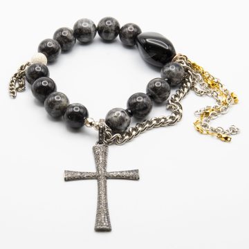 Silver Hypersthene with a Diamond Cross Pendant