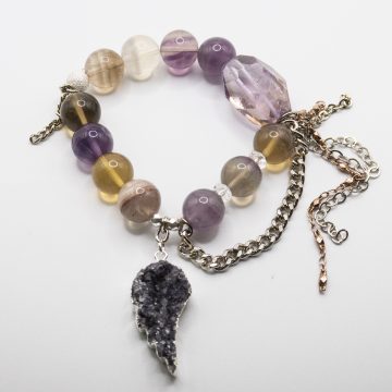 Rainbow Fluorite with an Amethyst Angel Wing