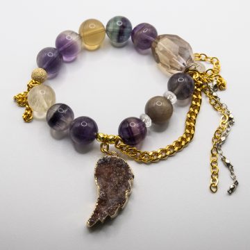 Rainbow Fluorite with an Amethyst Angel Wing