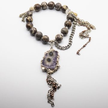 Porcelain Jasper with a Tasseled Solar Quartz Pendant