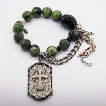 Ruby Zoistite with a Diamond Cross Dog Tag