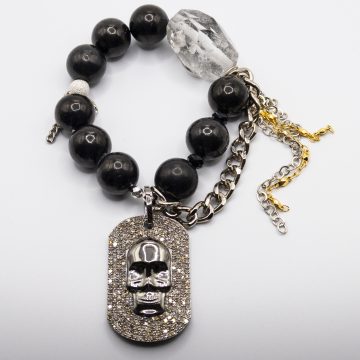 Black Tourmaline with a Diamond Skull Dog Tag