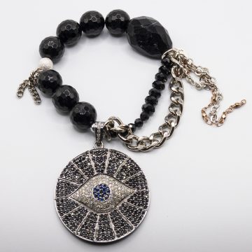 Shungite with a Diamond Evil Eye Pendant