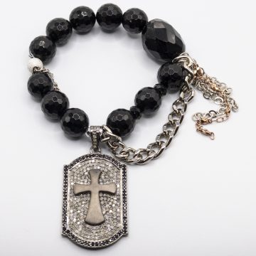 Shungite with a Diamond Cross Dog Tag Pendant