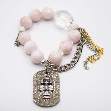 Rose Quartz with a Diamond Skull Dog Tag Pendant