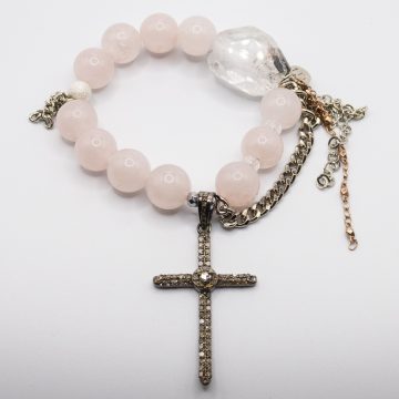 Rose Quartz with a Diamond Cross Pendant