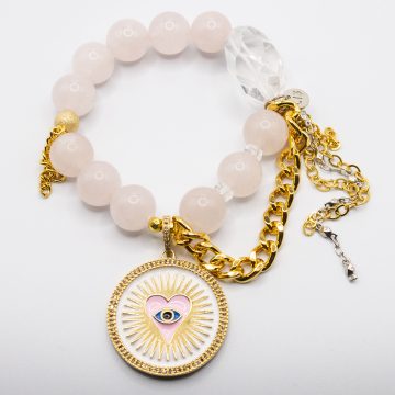 Rose Quartz with a Diamond Evil Eye Pendant