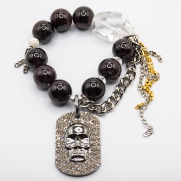 Garnets with a Large Diamond Skull Dog Tag