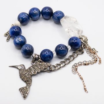 Blue Kyanite with a Diamond Hummingbird Pendant