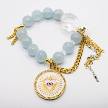 Aquamarine with a Diamond Evil Eye Pendant