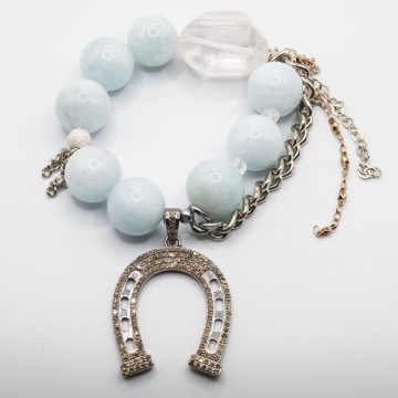 Aquamarine with a Diamond Horseshoe Pendant