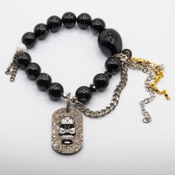 Hypersthene with a Diamond Skull Dog Tag Pendant