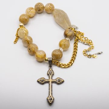 Golden Rutilated Quartz with a Diamond Cross