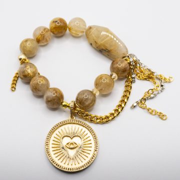 Golden Rutilated Quartz with a Diamond Evil Eye