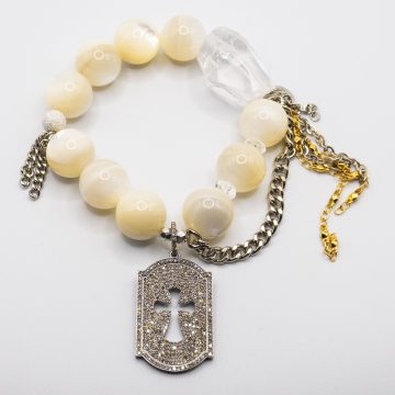 Creamy Abalone with a Diamond Cross Dog Tag