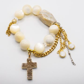 Creamy Abalone with a Druzy Cross