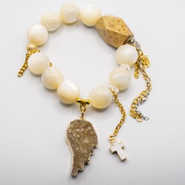Creamy Abalone with a Druzy Angel Wing