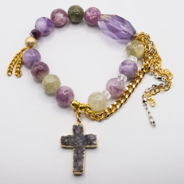 MultiColored Mica with an Amethyst Cross