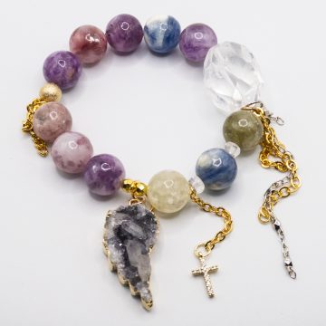 MultiColored Mica with an Amethyst Angel with & Cross
