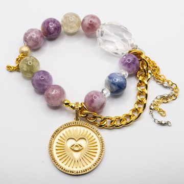 MultiColored Mica with a Diamond Evil Eye Pendant