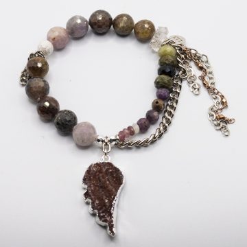 Multicolored Sapphires with a Druzy Angel Wing