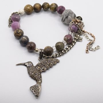 Multicolored Sapphires with a Diamond Hummingbird Pendant