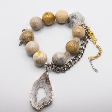 Fossilized Coral with a Sliced Geode Pendant