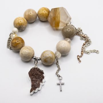 Fossilized Coral with a Druzy Angel Wing Pendant