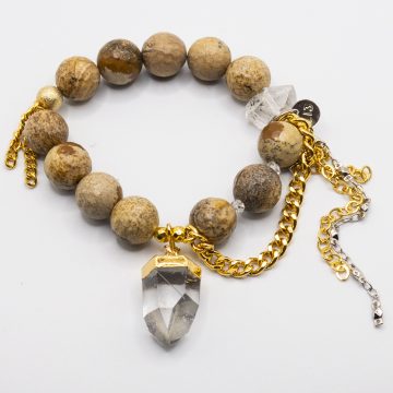 Fossilized Jasper with a Rutilated Quartz Pendant