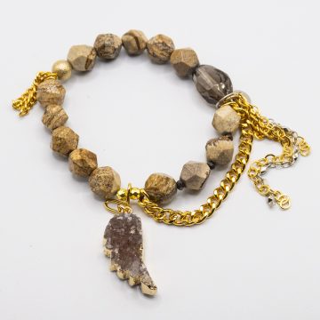 Fossilized Jasper with a Druzy Angel Wing Pendant