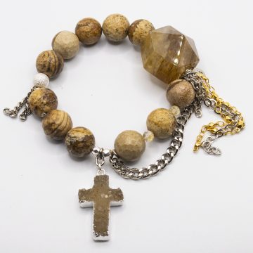 Fossilized Jasper with a Druzy Cross Pendant