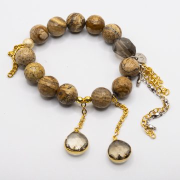 Fossilized Jasper with a Smoky Quartz Crystal Waterfall
