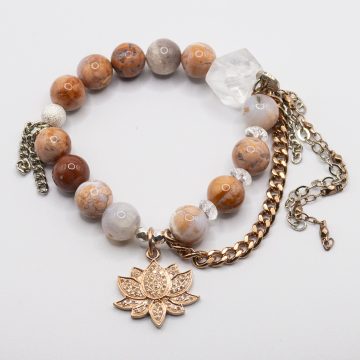 Flower Agate with a Diamond Lotus Flower
